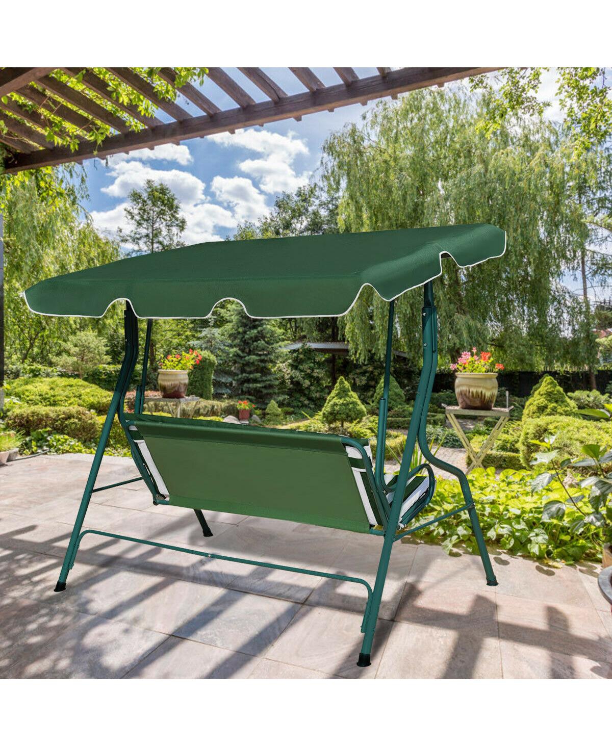 3 Seats Patio Canopy Steel Frame Swing Glider Hammock Cushioned Backyard Green
