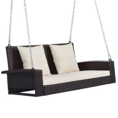 Streamdale Wicker Hanging Porch Swing with Cushion and Pillow