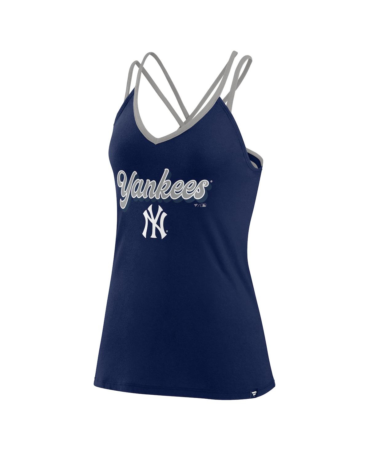 Fanatics Women's New York Yankees Go For It Strappy V-neck Tank Top In Navy,gray