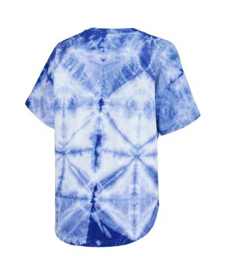 Women's Royal in State Warriors Tournament Raglan Oversized Tie-Dye V-Neck T-Shirt