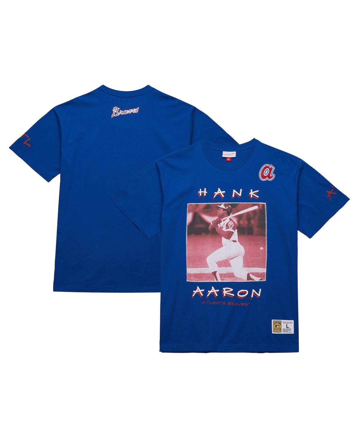 Mitchell Ness Men's Hank Aaron Royal Atlanta Braves Cooperstown Collection Heavyweight Premium Player vintage - like Logo T-Shirt - Royal