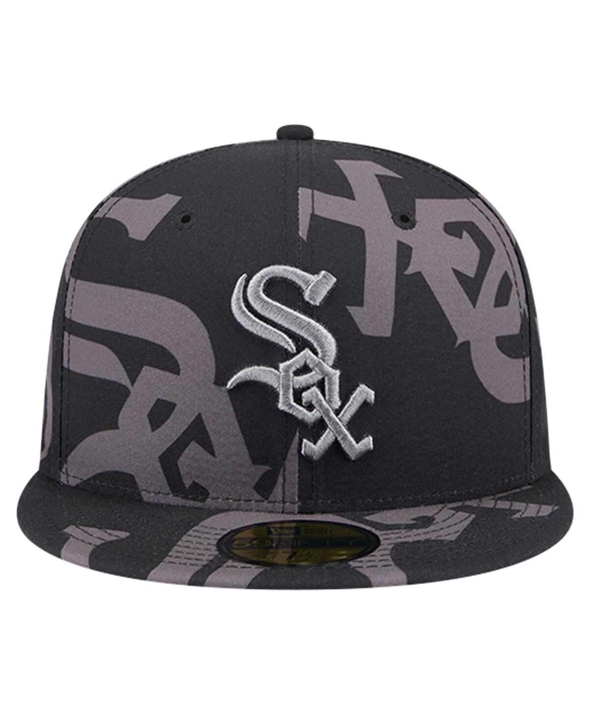 New Era Men's Black Chicago White Sox Logo Fracture 59fifty Fitted Hat In Black,graphite