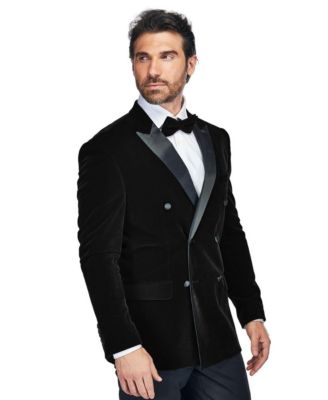 Men's 2 Piece Double Breasted Velvet Birdseye Lapel Slim Fit Tuxedo