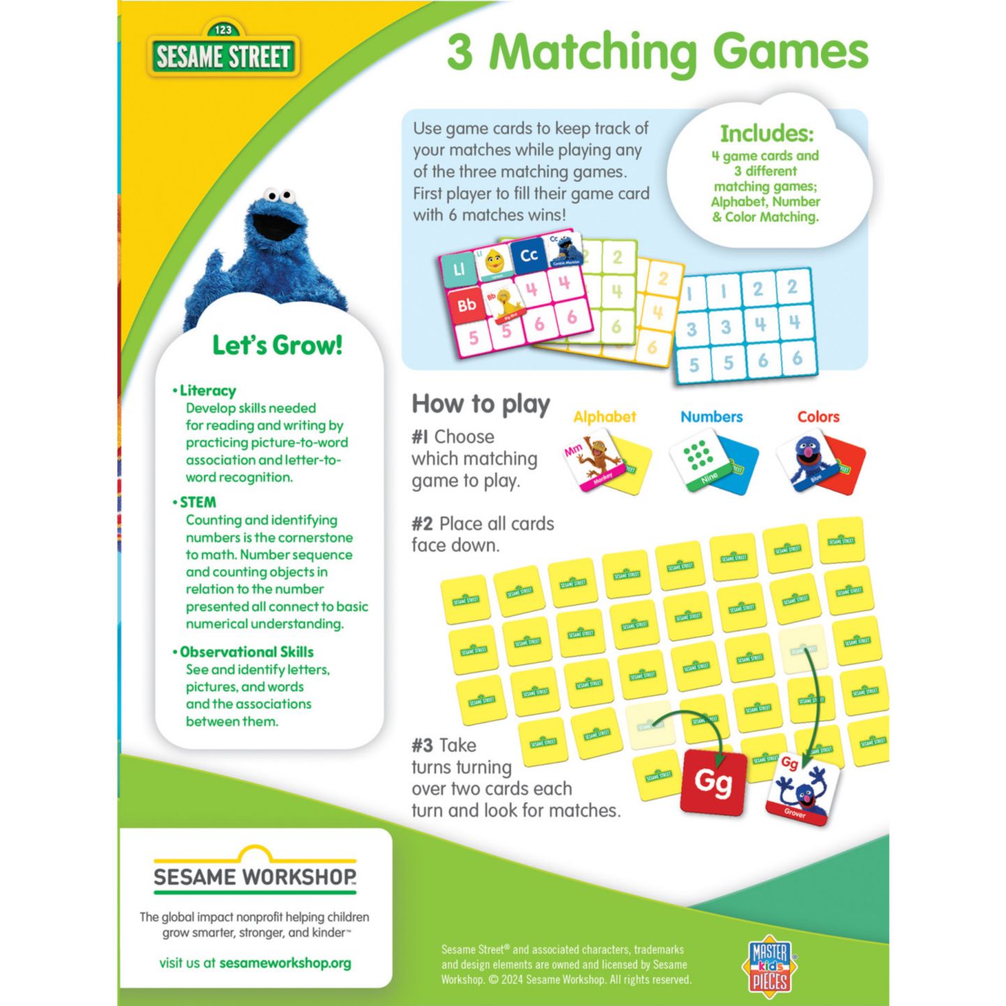 Детские игрушки MasterPieces Puzzles Sesame Street 3-in-1 Matching Games, Ages 3+ — фото 3