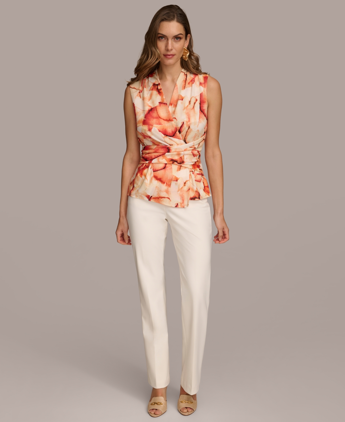 Donna Karan Women's Printed Wrap-Front Blouse - Terracot