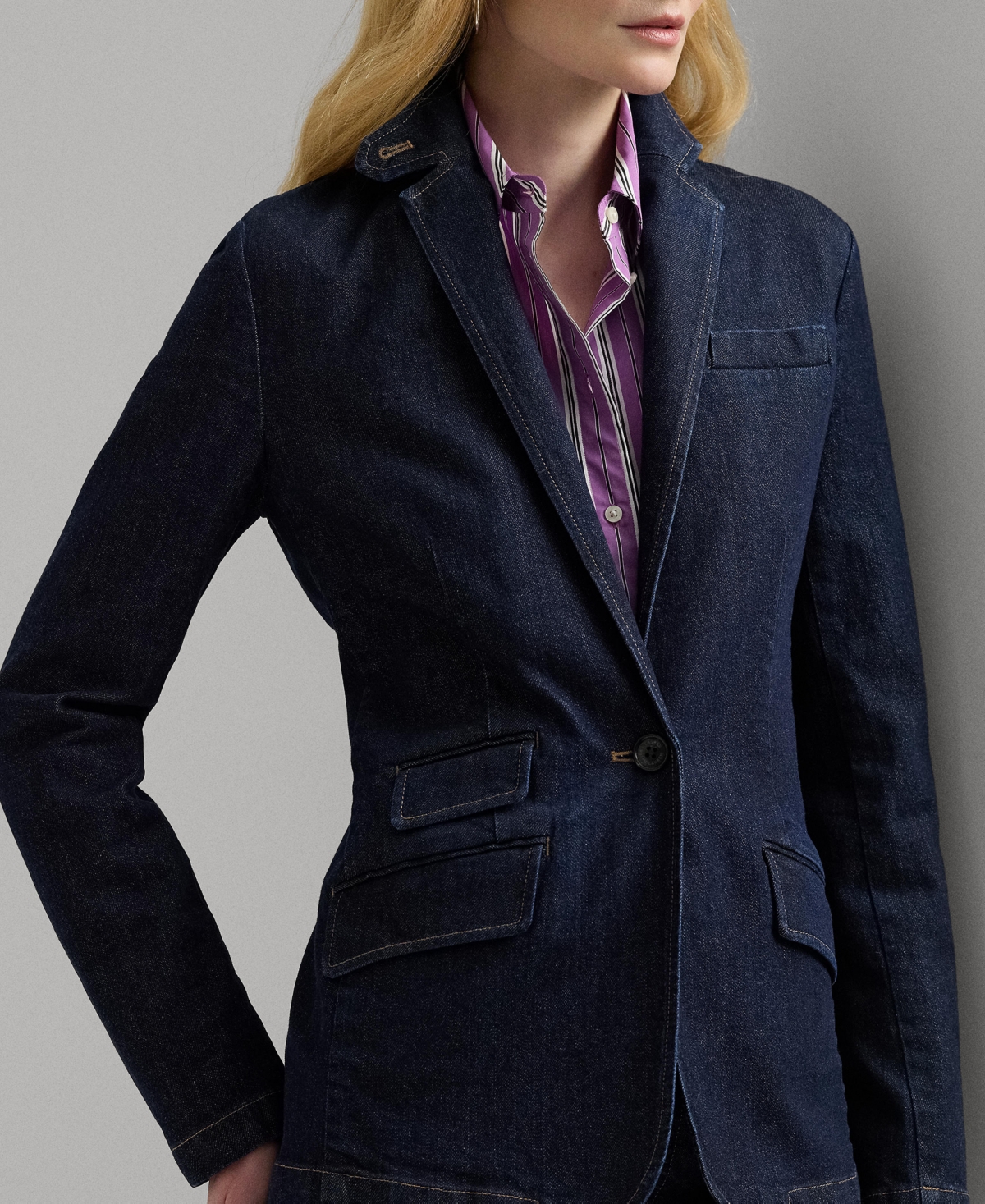 Lauren Ralph Lauren Women's One-Button Denim Blazer, Regular & Petite