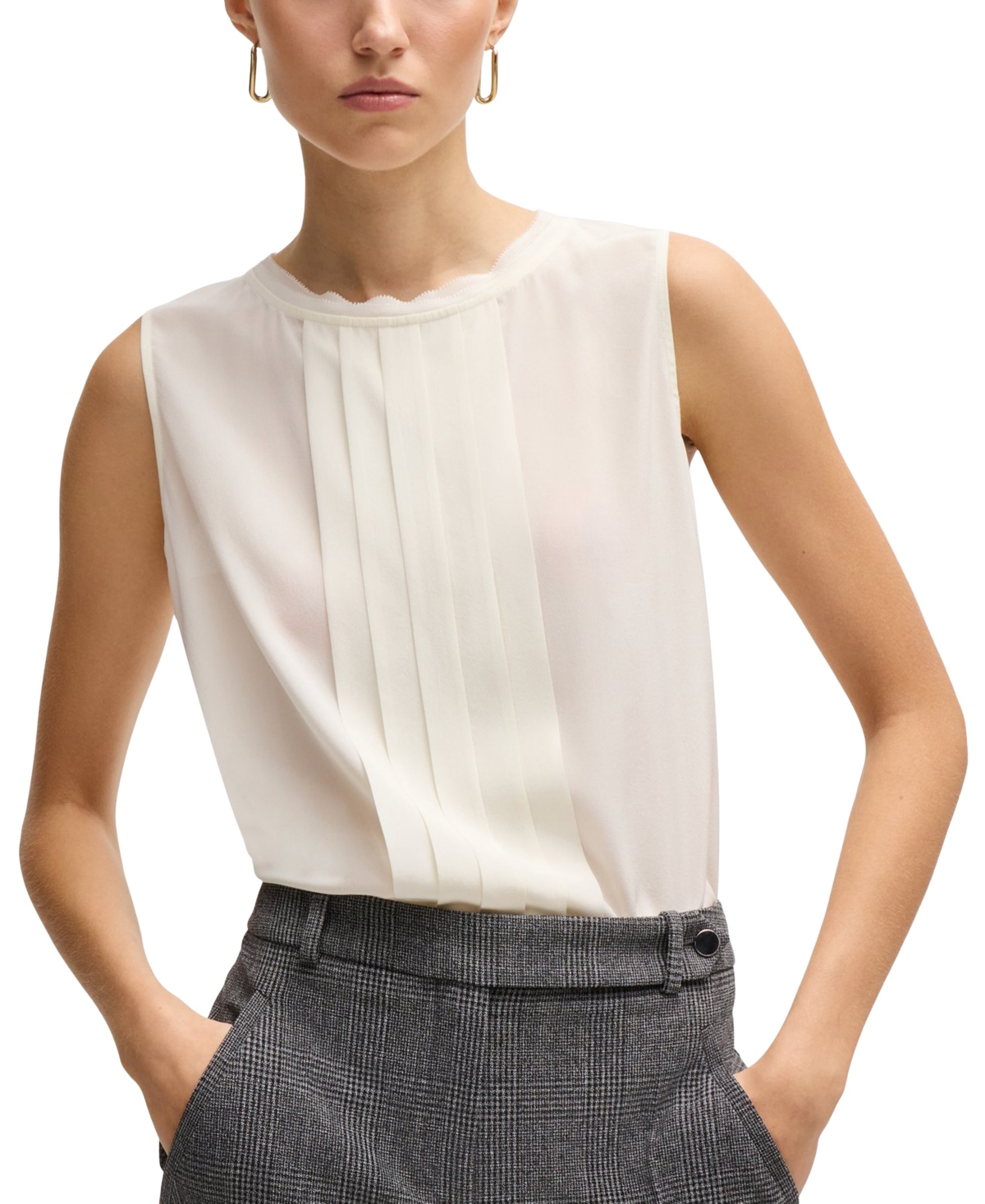 Boss by Hugo Boss Women's Pleat-Front Sleeveless Blouse - Open White