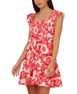 Adrianna - Women's Floral Print Smocked A-Line Dress