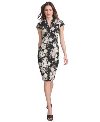 Calvin Klein Petite Floral Split-Neck Cap-Sleeve Dress Macy's