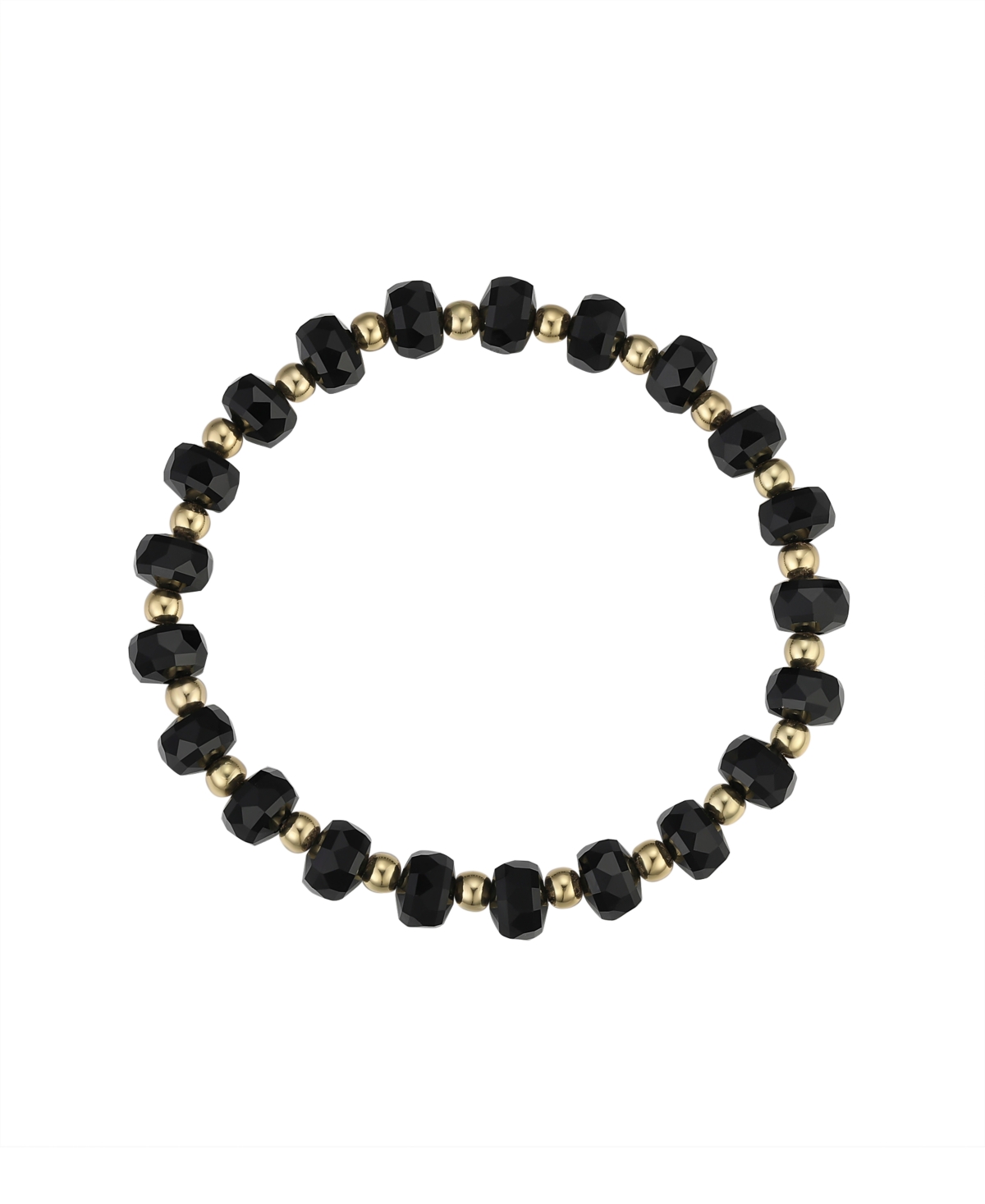 Macy's Black Crystal And 14k Gold Plated Ball Stretch Bracelet In Gold