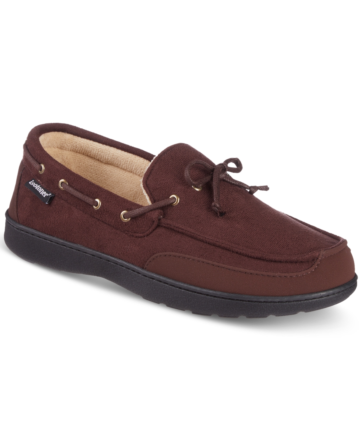 Men's Water Repellent Microsuede Carter Boater Moccasin Slipper with Memory Foam - Dark Choco