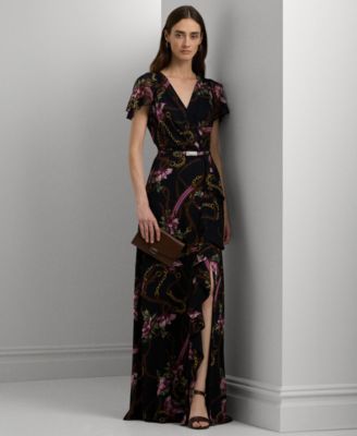 Lauren Ralph Lauren - Women's Belted Floral Flutter-Sleeve Gown