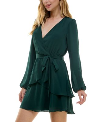 Juniors' Surplice-Neck Fit & Flare V-Neck Dress