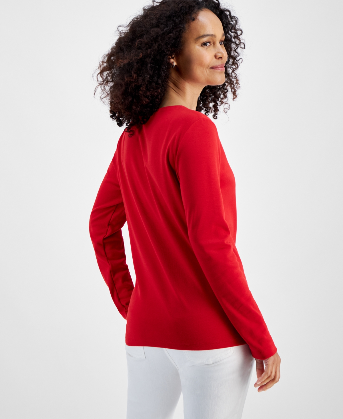 Holiday Lane Petite Crochet Tree Long-Sleeve Tee, Created for Macy's