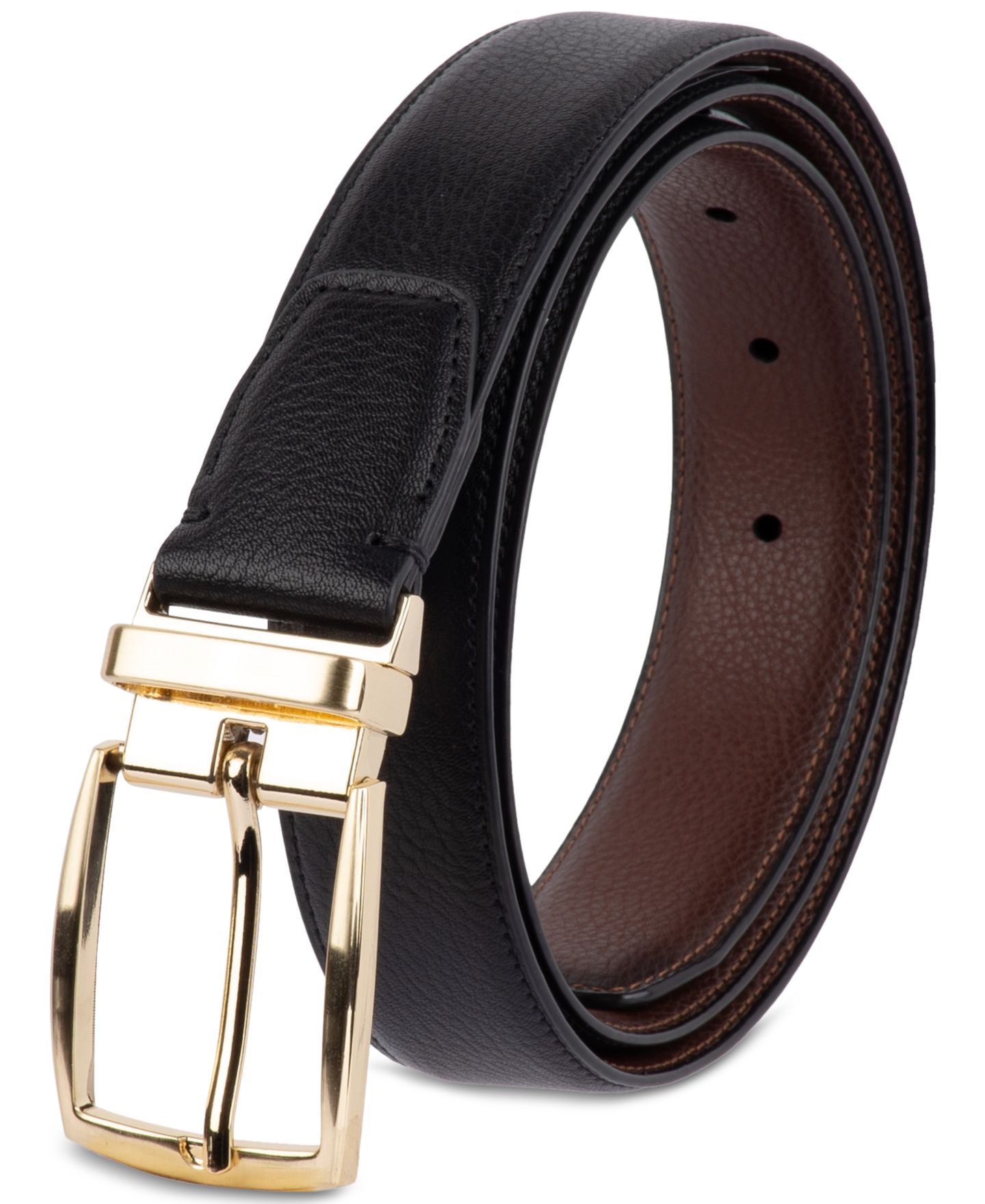Мужской ремень Club Room 32MM Reversible Pebble Belt, цвет: Чёрный / Коньячный — фото 5