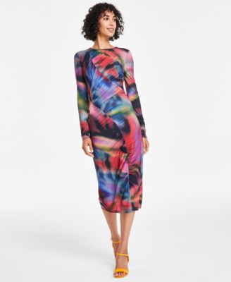 Vince Camuto Women's Printed Long-Sleeve Bodycon Dress - Macy's