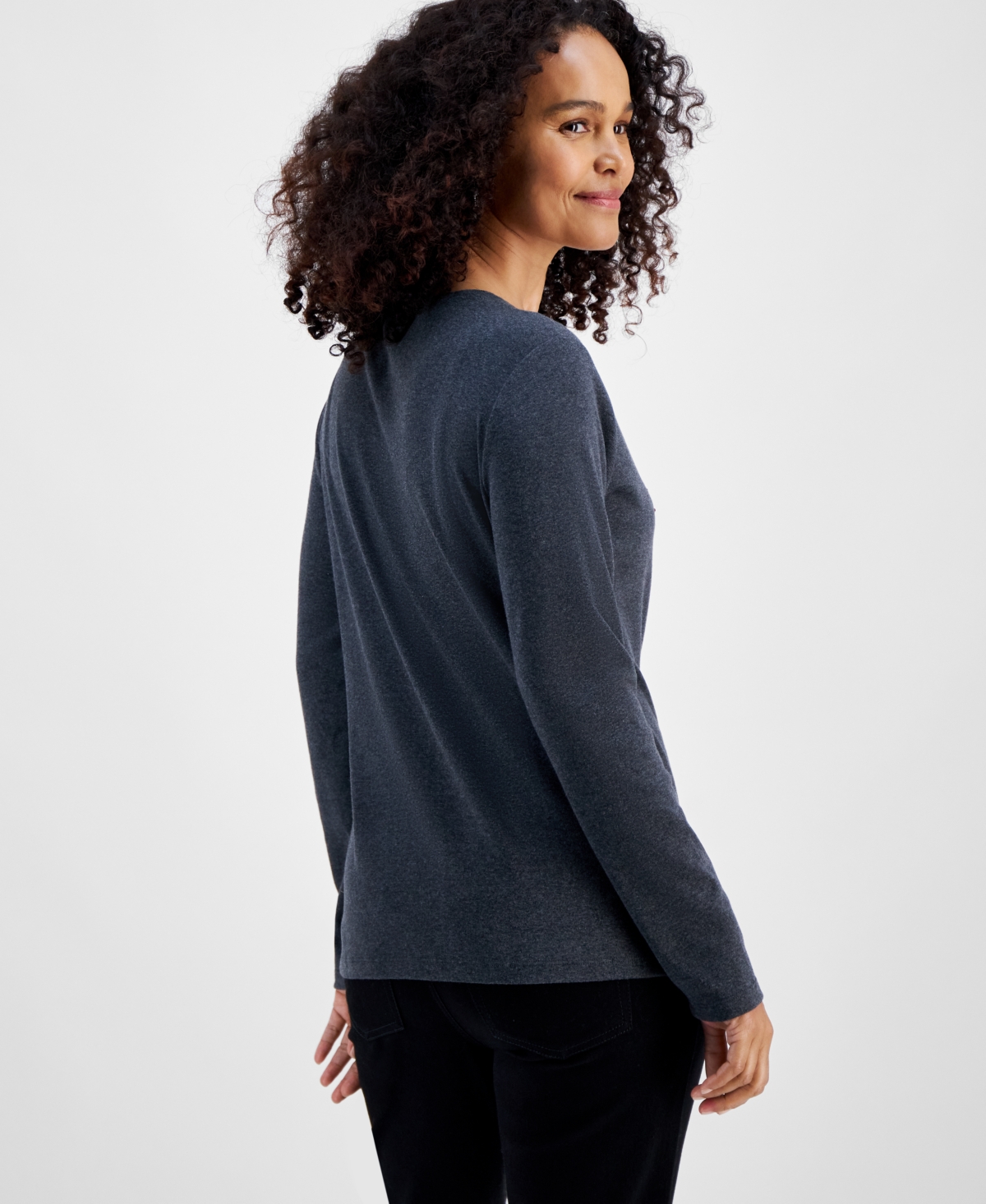 Holiday Lane Women's Holly Leaf Long-Sleeve Top, Created for Macy's
