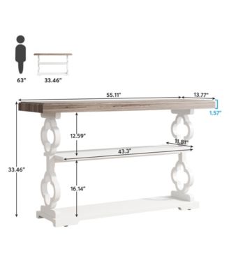 Farmhouse Console Table, 55 inch Rustic Entryway Sofa Table with Storage Shelves, 3 Tier Wood Long Accent Entry Table, Grey and White