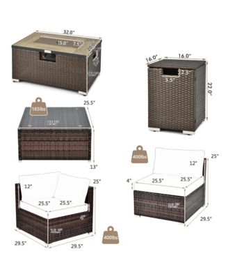 8PCS Patio Rattan Furniture Set Fire Pit Table Tank Holder Cover Deck