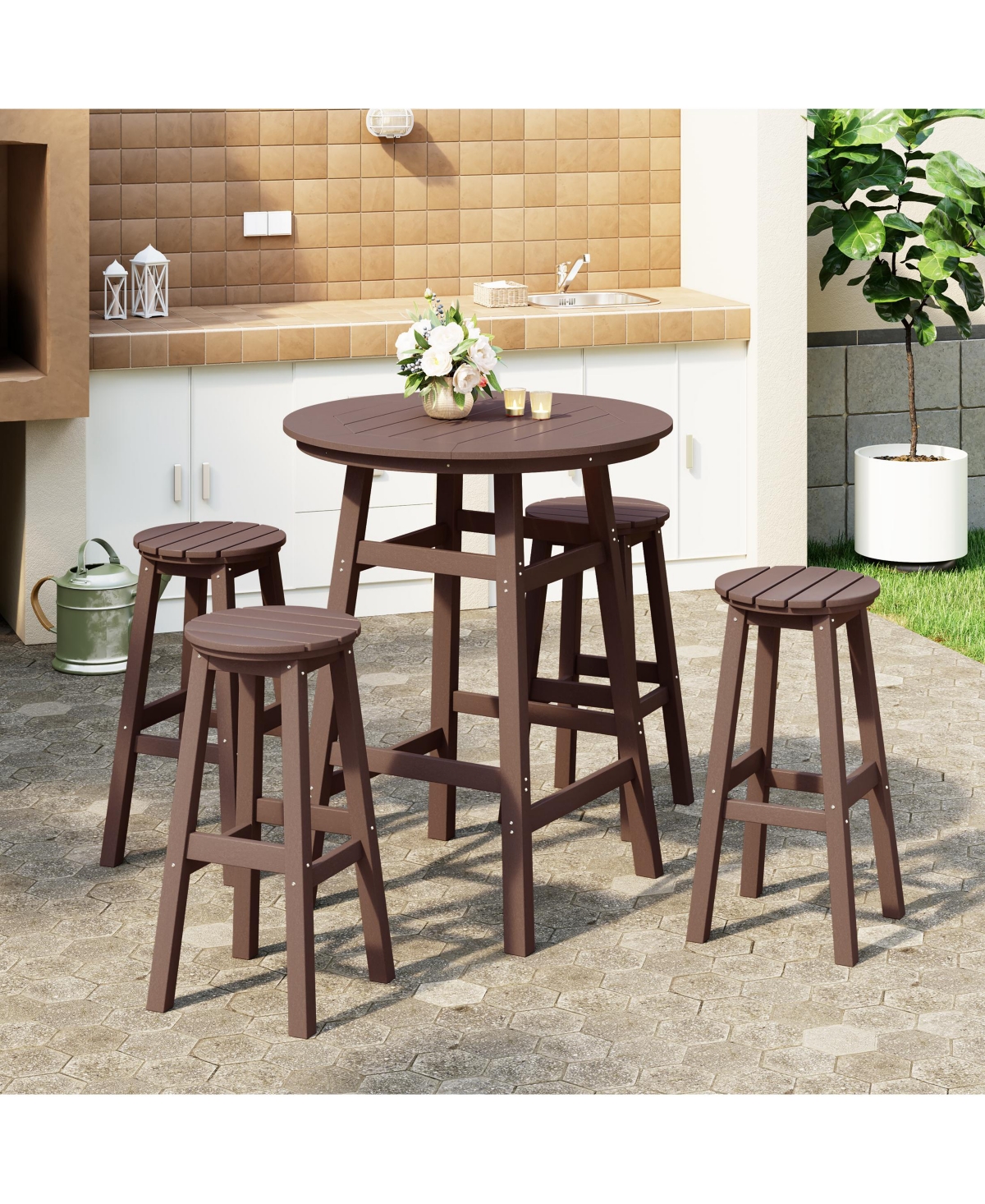 WestinTrends 5-Piece Hdpe Outdoor Patio Dining Bar Bistro Table Set with Stools