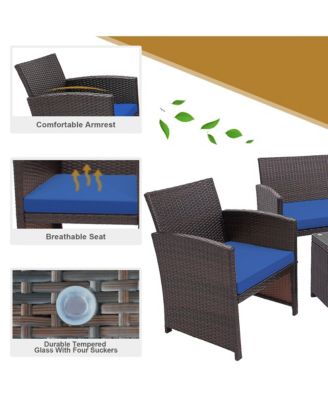 8PCS Patio Rattan Furniture Set Cushioned Chair Sofa Coffee Table White