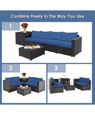 8PCS Outdoor Patio Rattan Furniture Set Cushioned Loveseat Storage Table Navy