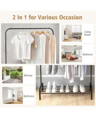 Heavy Duty Clothes Stand Rack with Top Rod and Lower Storage Shelf
