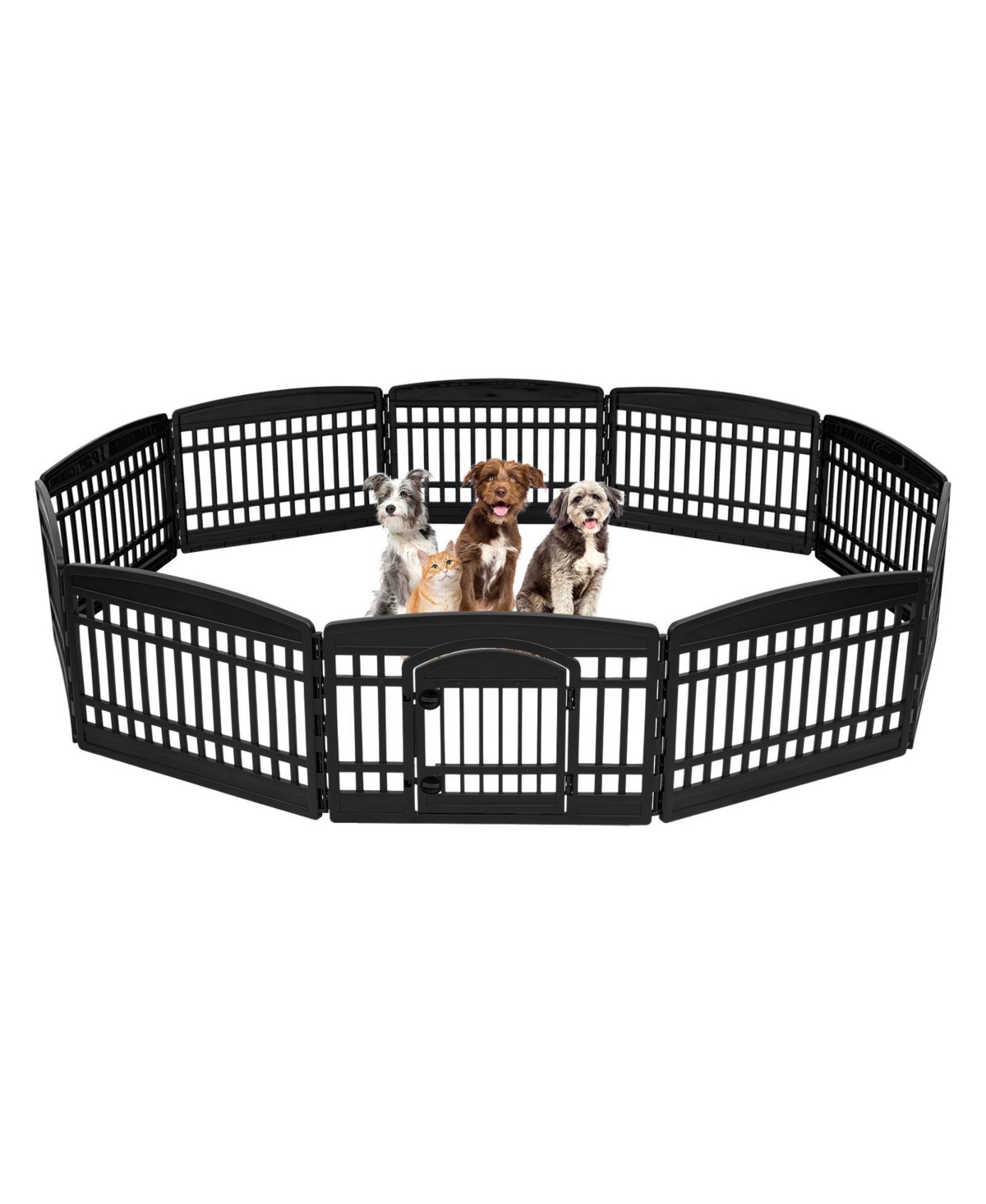 Usa 24" Exercise 10-Panel Pet Playpen with Door, Small Medium Dogs, Keep Pets Secure, Easy Assembly & Storing, Fold It Down, Customizable, Black