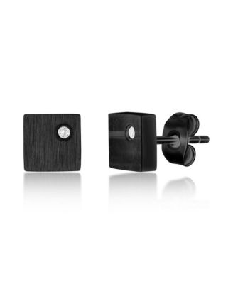 Black Plated over Stainless Steel, Set of 3 CZ Stud Earrings