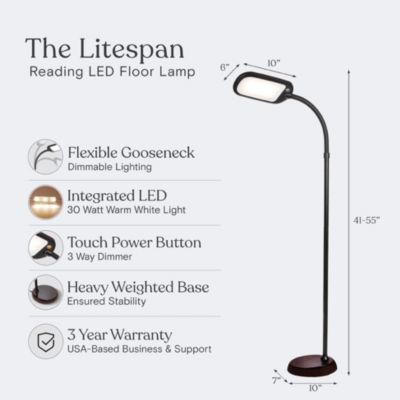 Litespan 53" Dimmable LED Reading Task Lamp with Height Adjustable Gooseneck