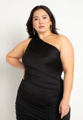 Plus Size Ruched One Shoulder Dress