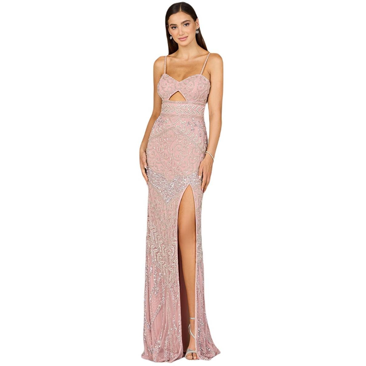 Women's Embellished Gown with Slit And Low Back - Cashmere