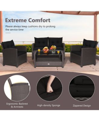 8 PCS Patio Rattan Furniture Set Glass Table Shelf Sofa Cushion Turquoise