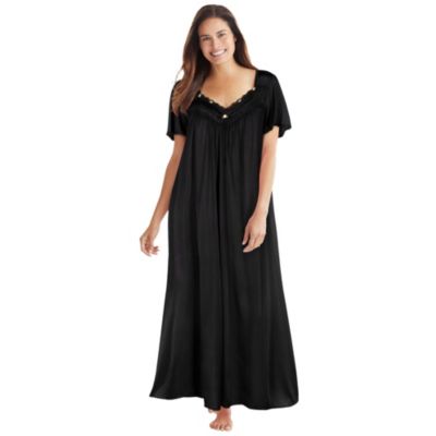 Plus Size Only Necessities Long Silky Lace-Trim Gown