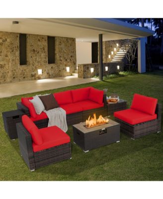 8PCS Patio Rattan Furniture Set Fire Pit Table Tank Holder Cover Deck