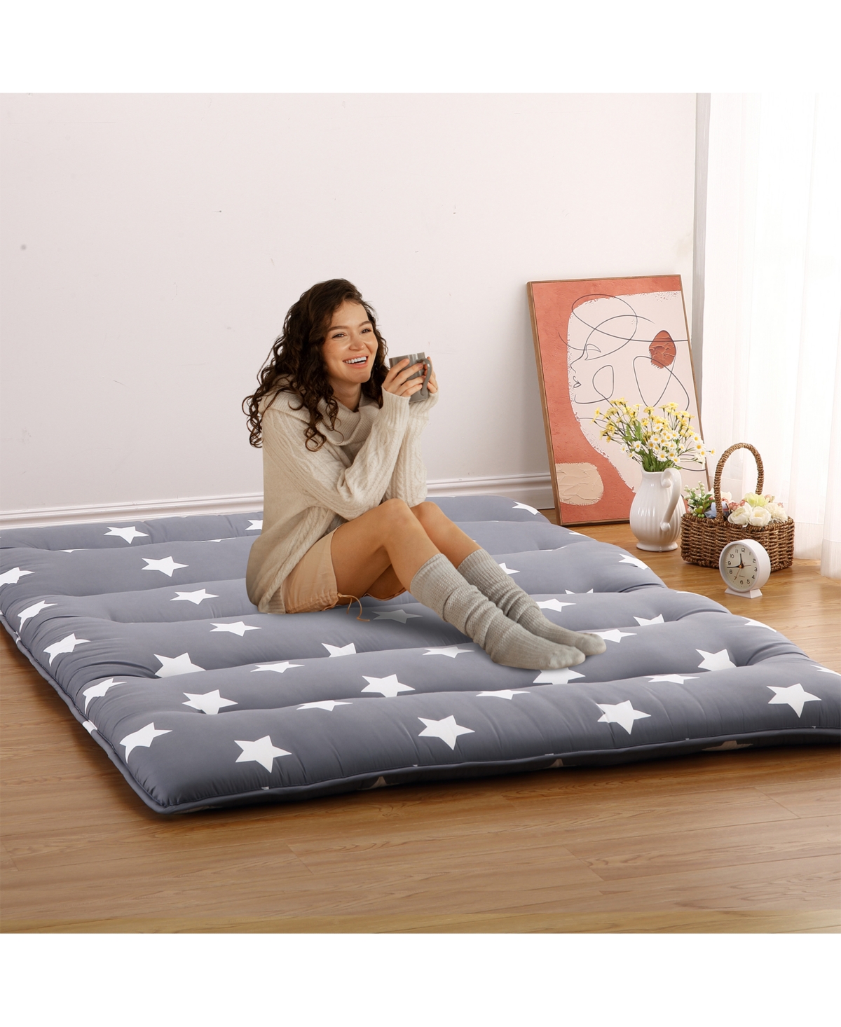 Caromio Futon Mattress Full Size, Star Print Floor Mattress Pad Portable Dorm Sleeping Pad, 54"x 80"
