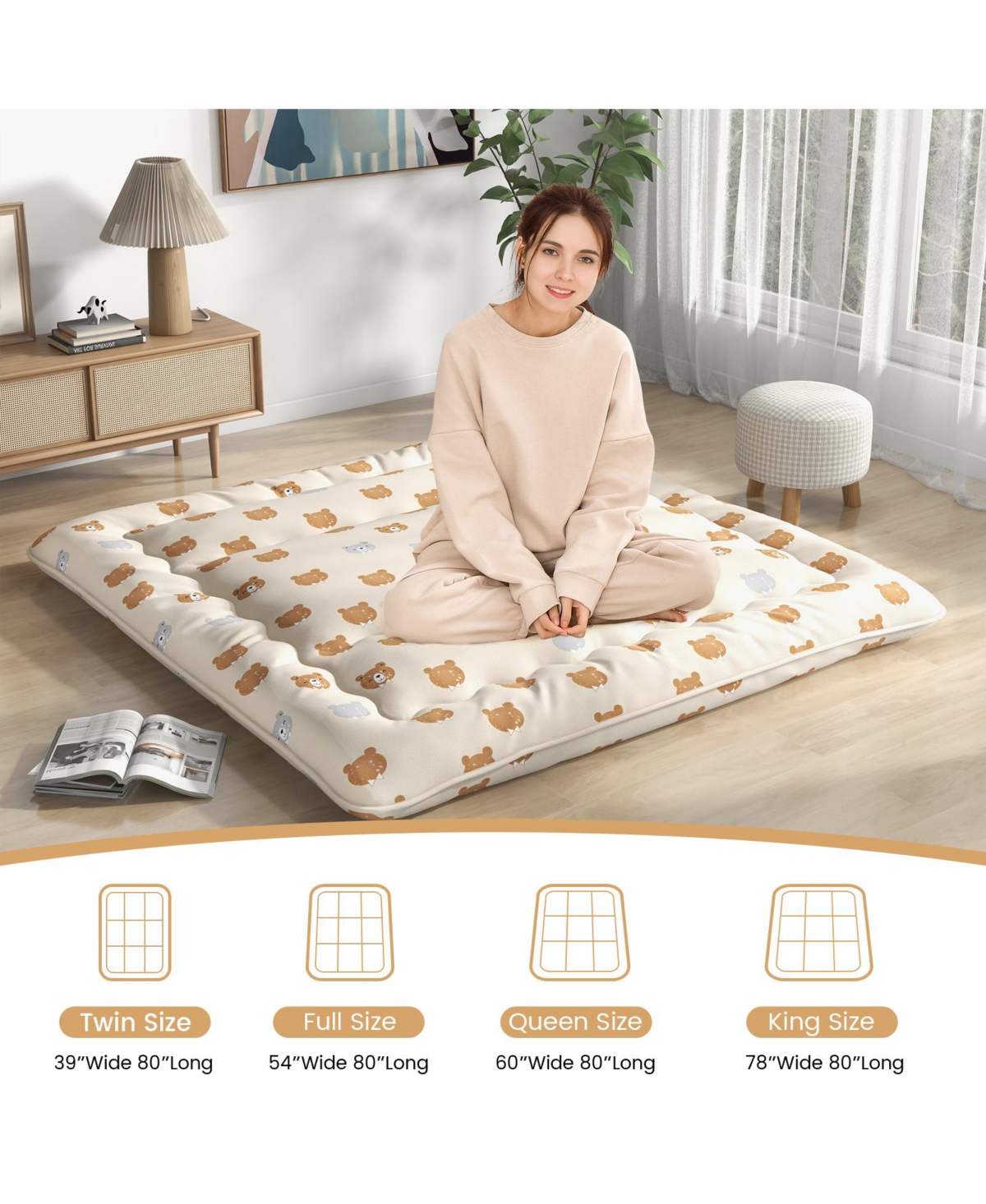 Slickblue Foldable Futon Mattress with Washable Cover and Carry Bag for Camping