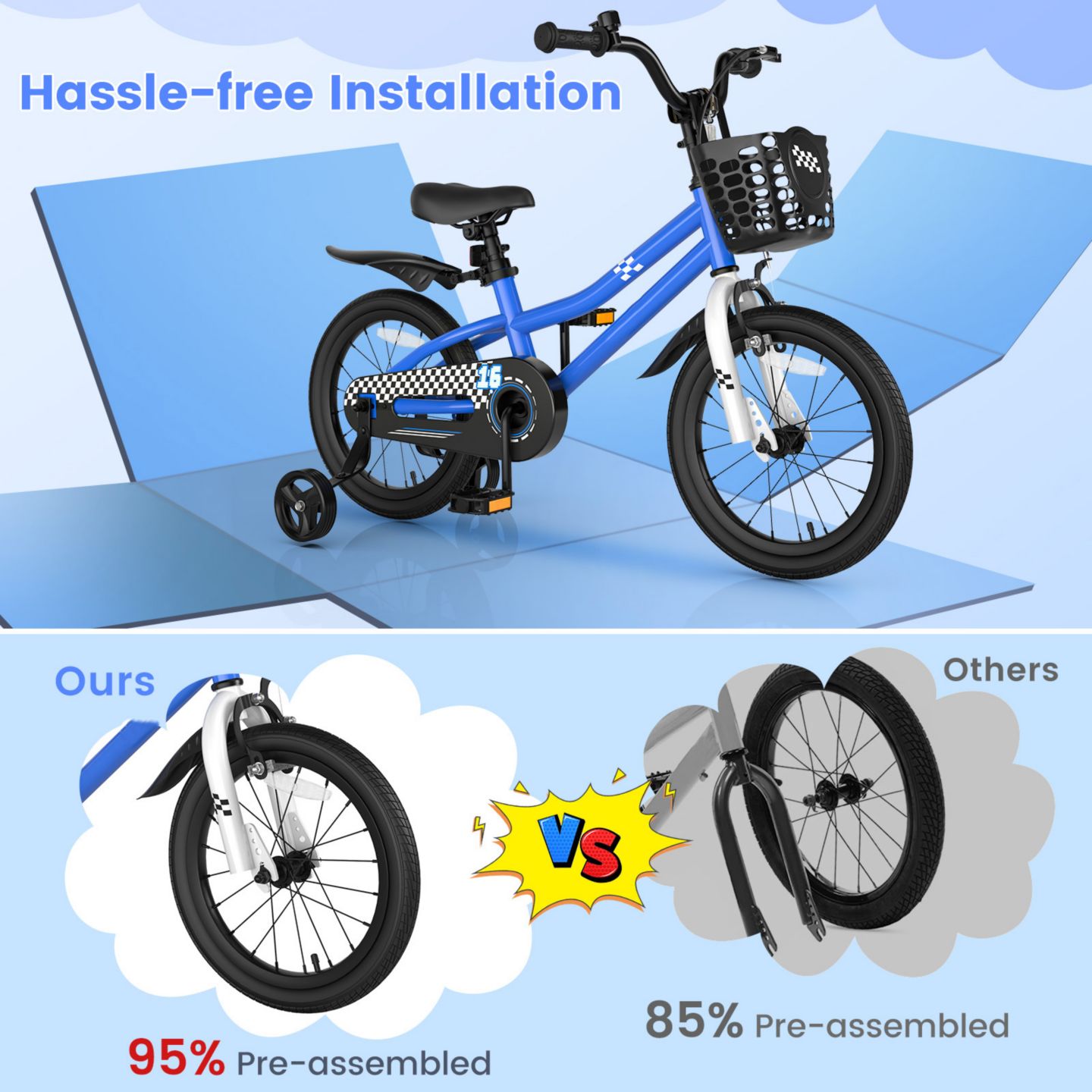 Детская игрушка Slickblue 16 Inch Removable Training Wheels Kids Bike, 4–7 лет, цвет: Тёмно-синий — фото 7