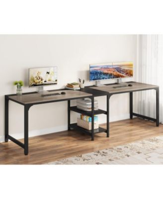 90.55'' 2 Person Desk with Storage Shelves, Double Computer Desk with Spacious Desktop, Extra Long Study Writing Table Workstation for Home Office