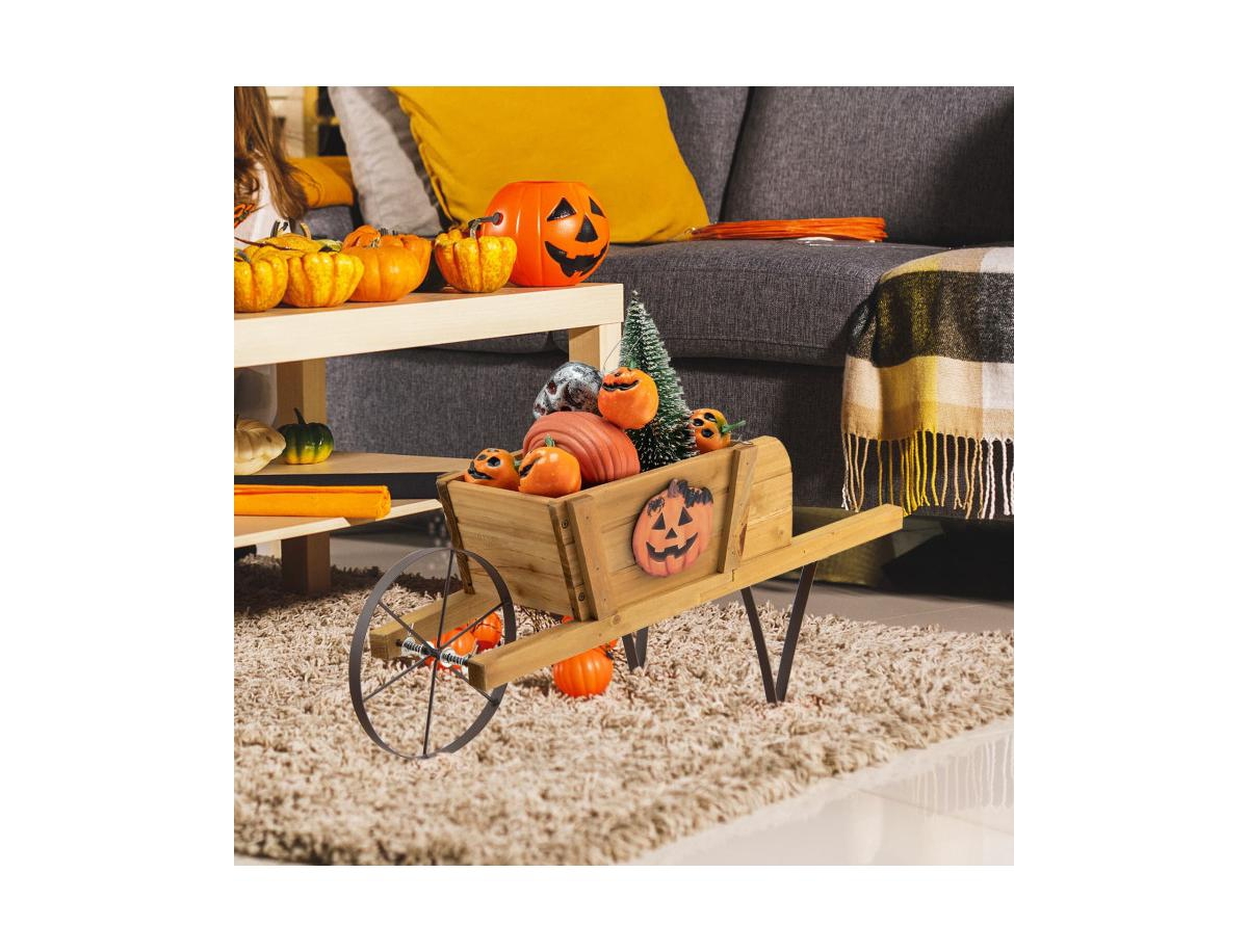 Slickblue Wooden Wagon Planter with 9 Magnetic Accessories for Garden Yard