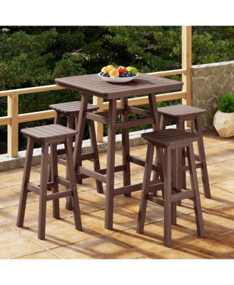 5-Piece HDPE Outdoor Patio Dining Bar Bistro Table Set with Bar Stools