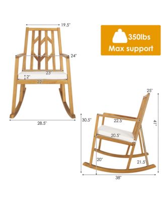 Set of 2 Outdoor Acacia Wood Rocking Chair Wooden Patio Rocker w/ Beige Cushion