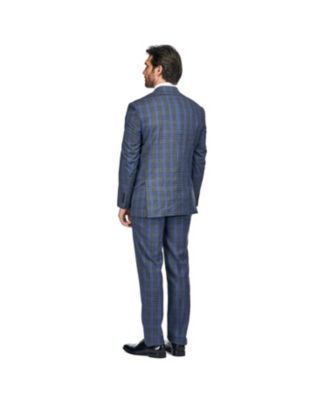 Men's 2-Piece Double Breasted Checked Plaid Slim Fit Suit