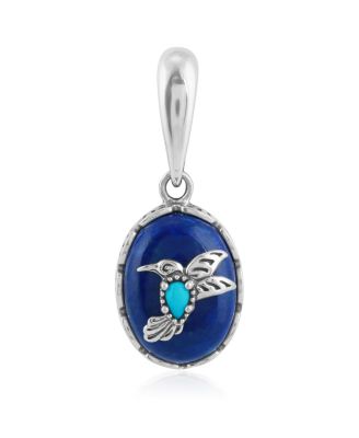Genuine Lapis and Blue Turquoise Sterling Silver Women's Hummingbird Pendant Enhancer