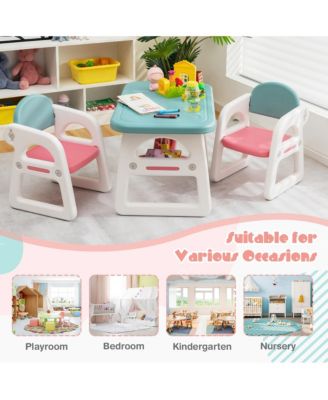 3-Piece Kids Table and Chair Set Toddler Activity Study Desk with Building Blocks