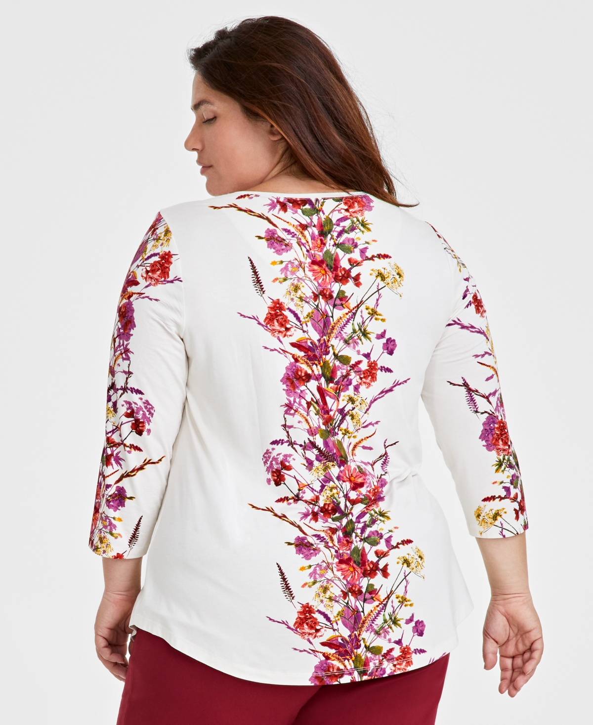 Jm Collection Plus Size Printed 3/4-Sleeve Top, Created for Macy's