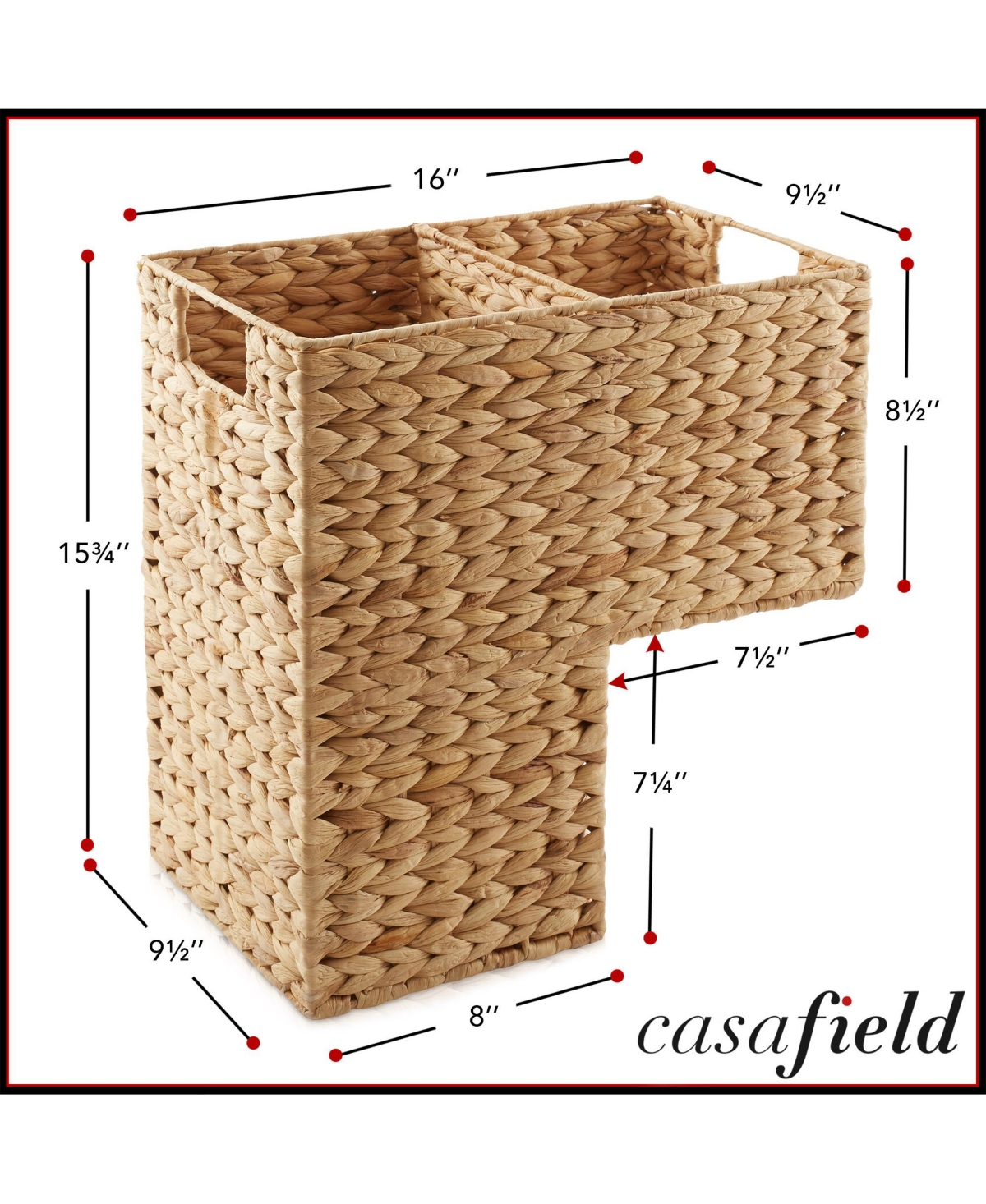 Casafield Stair Basket with Handles, Natural - Woven Water Hyacinth Staircase Step Organizer Bin - Natural - hyacinth