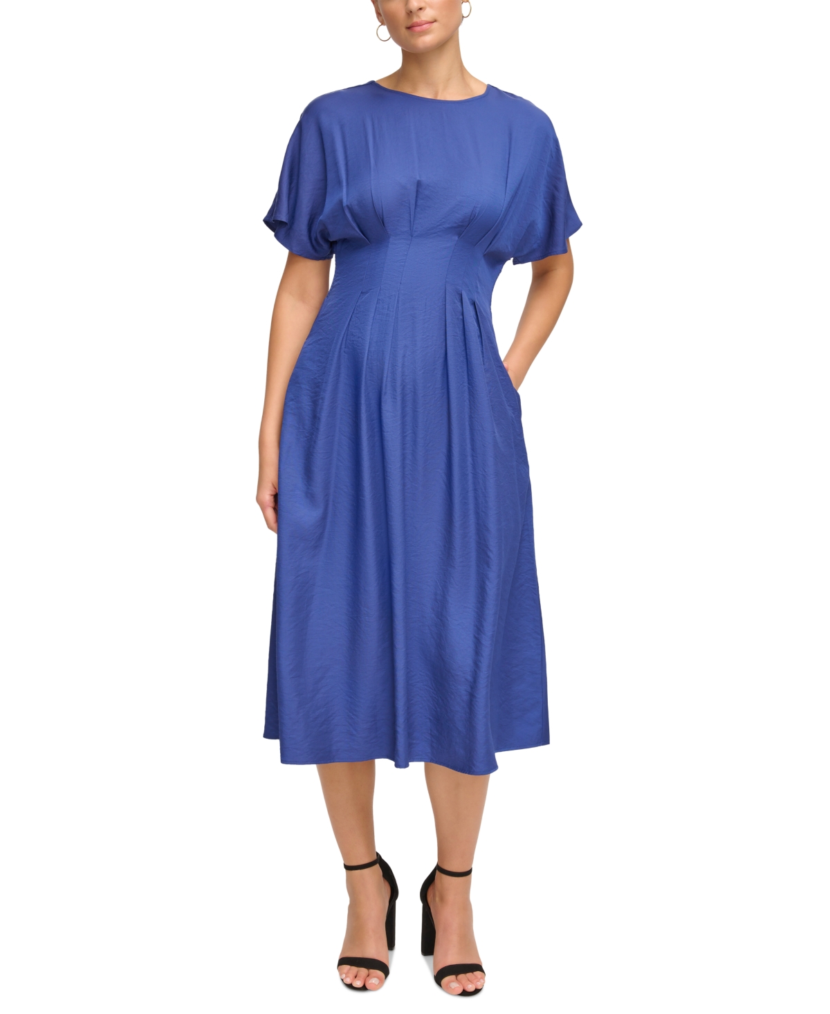 Women's Dolman-Sleeve Cinched-Waist Midi Dress - Navy