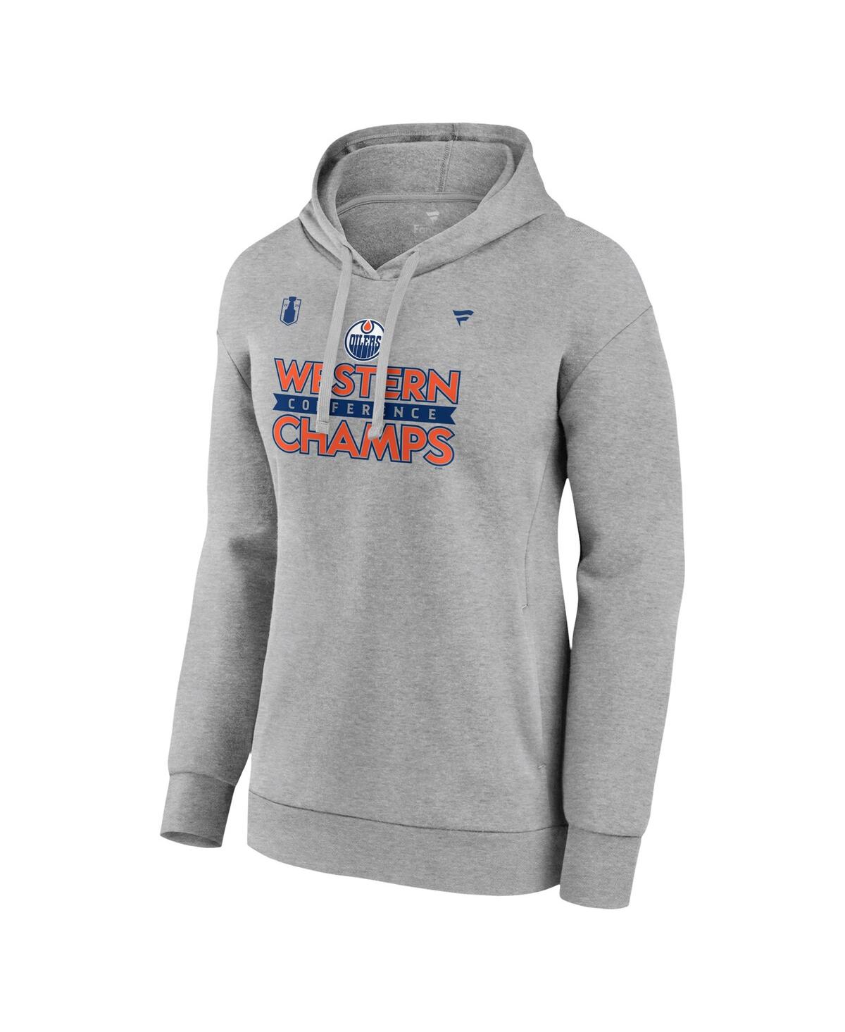 Fanatics Women'sEdmonton Oilers 2024 Western Conference Champions Locker Room Pullover Hoodie - Steel