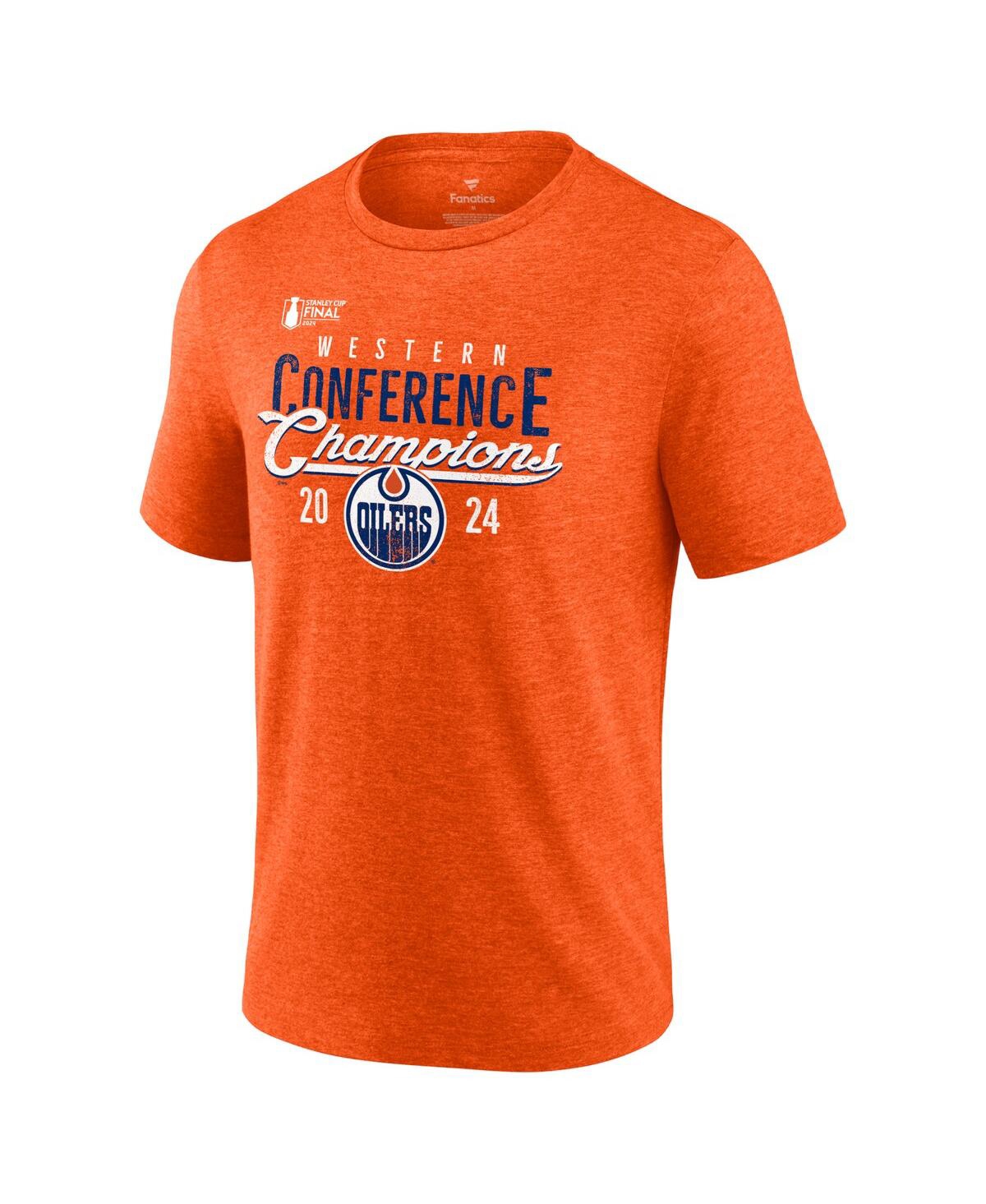 Fanatics Men'sEdmonton Oilers 2024 Western Conference Champions Tri-Blend T-Shirt - Heather Orange